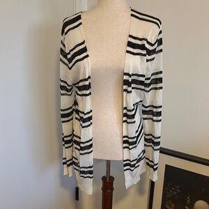 SHEIN Black & White Striped Open-Front Cardigan